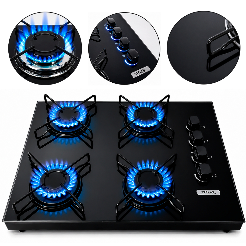 Fogão Cooktop Portátil a Gás 4 Bocas Euro Stelar Preto