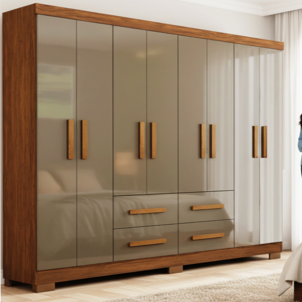 Guarda Roupas Casal Grande 8 Portas 4 Gav. Pés Moderno Marrom
