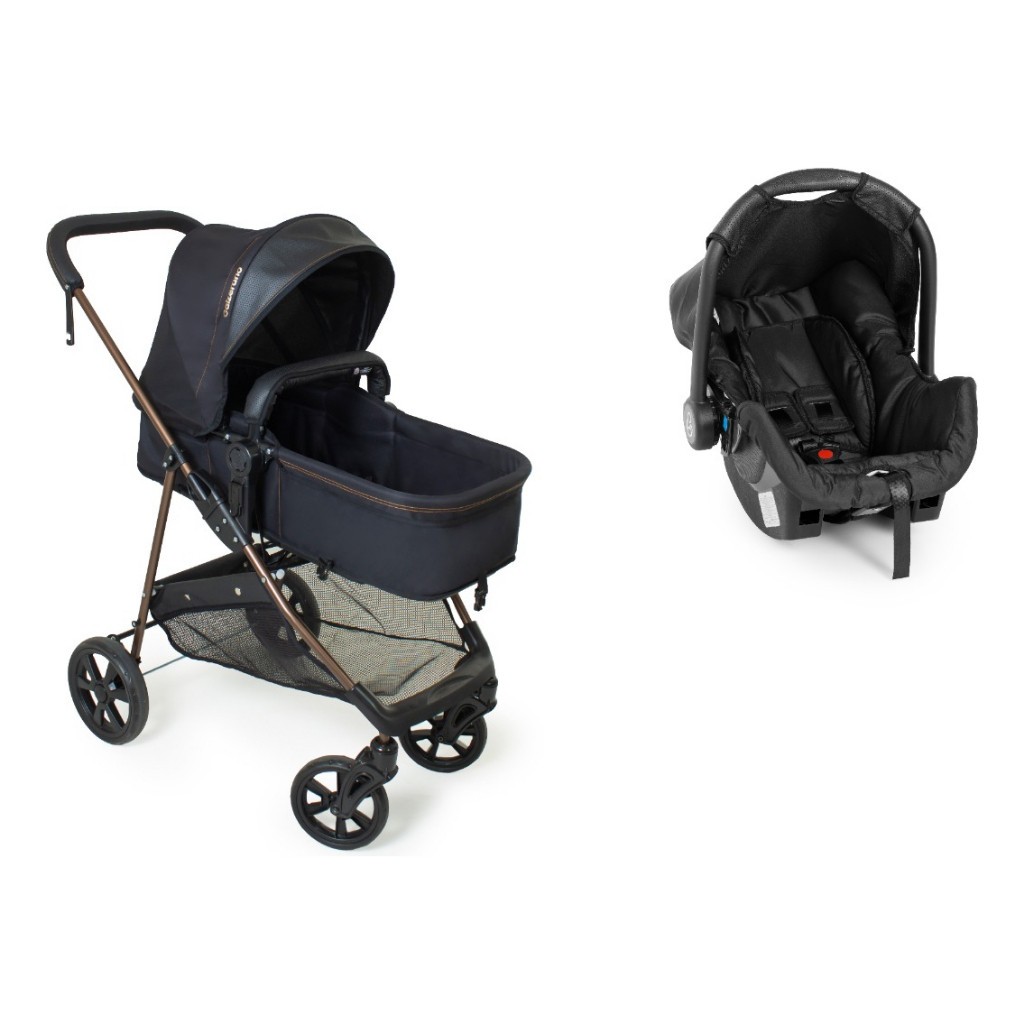 Kit Carrinho de Bebe Napoli Galzerano com Bebe Conforto Travel System 2 em 1 Preto