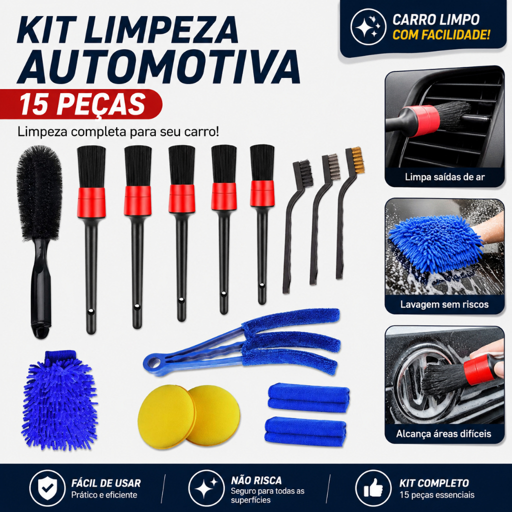 Kit 15 Peças Lavagem Automotiva com Esponja e Flanela