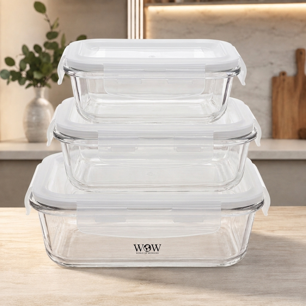 Kit 3 Potes de Vidro Hermético 320ml 520ml 800ml