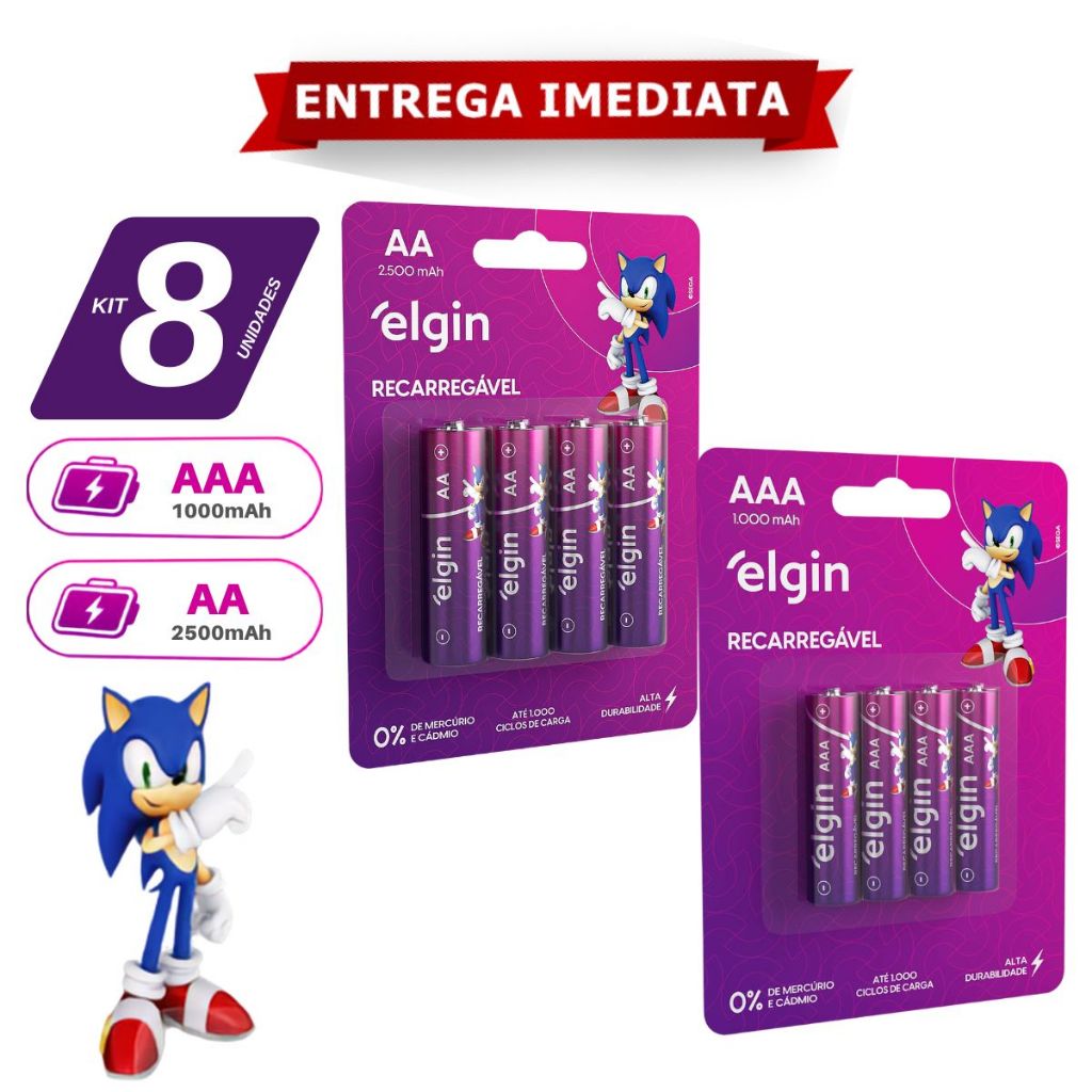 Pilhas Recarregáveis Elgin AAA e AA