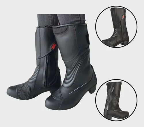 Bota Moto Texx Strike Lady V2 Impermeável Couro Preta Cano Longo Tamanho 34