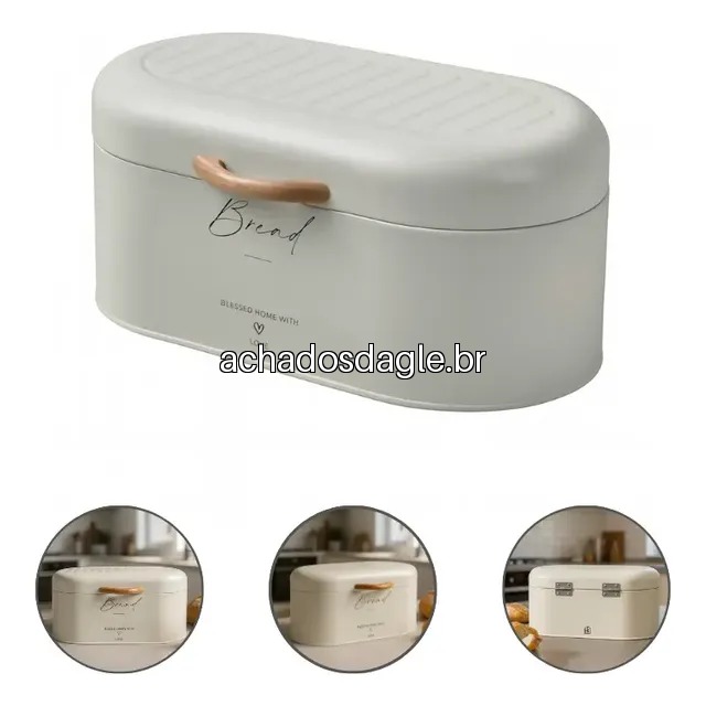 Porta Pão Grande em Metal Organizador Creme Liso
