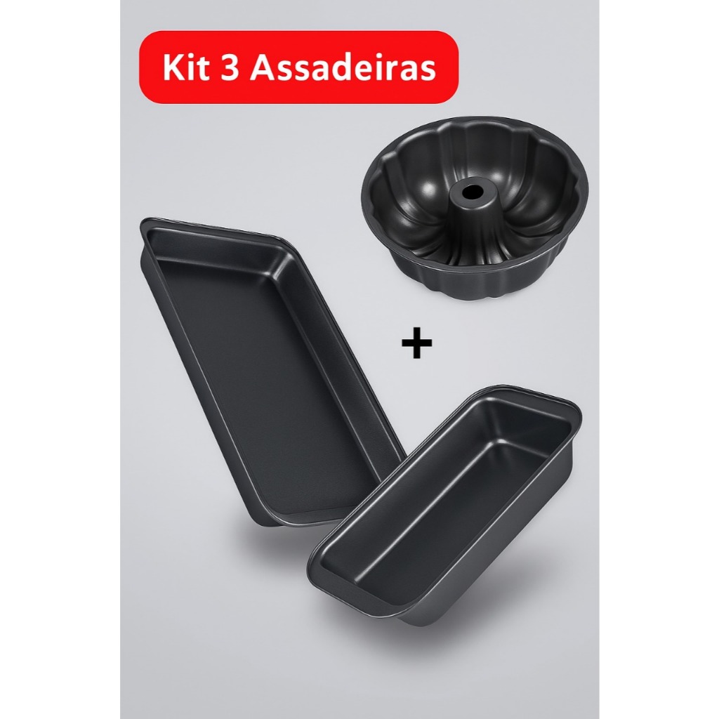 Kit 3 Assadeiras Antiaderente Teflon Pretas
