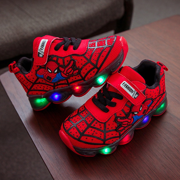 Tênis infantil Homem-Aranha Calçados infantis LED Meninos Meninas bebê sapato infantil Leve e macio | Shopee Brasil