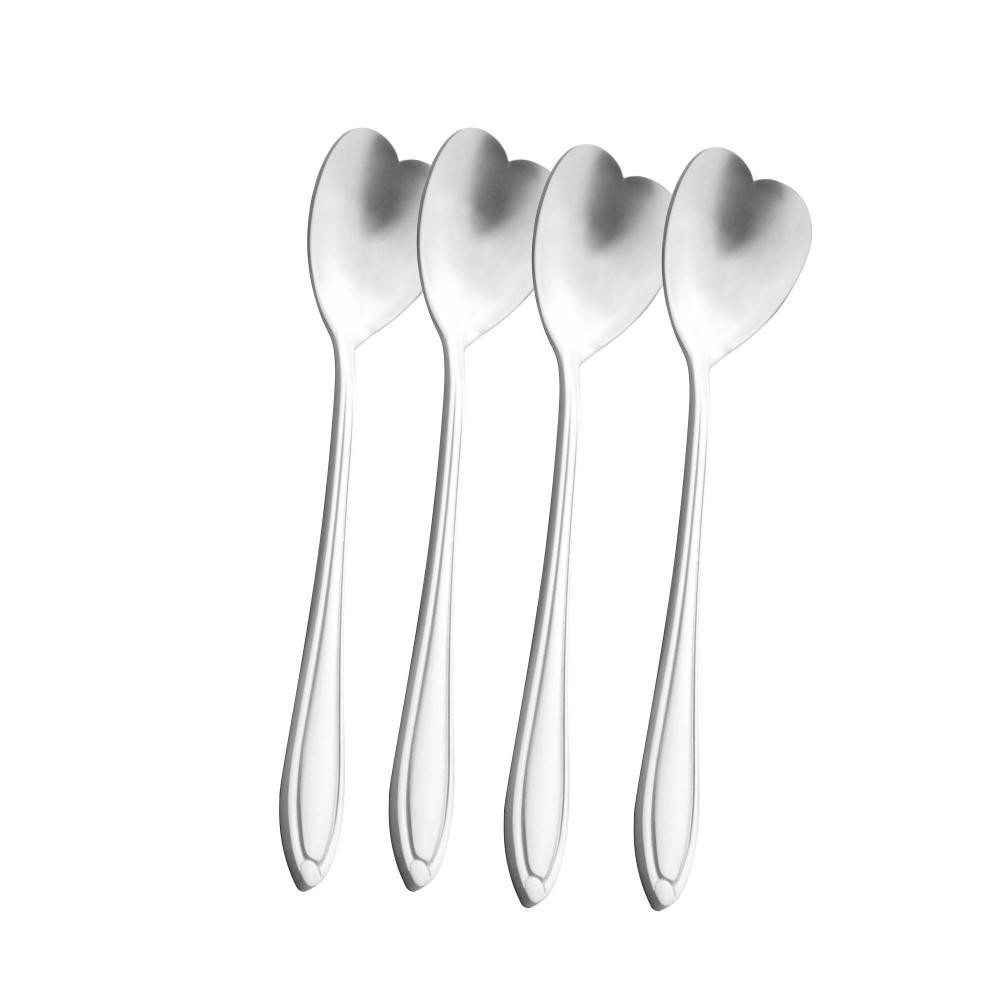 Conjunto 4 Colheres de Chá Coração Heart Wolff Inox Prata 13cm