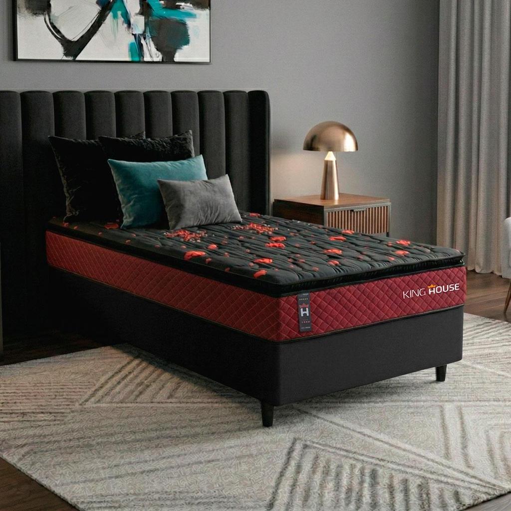 Conjunto Cama Box Solteiro com Molas Ensacadas Toronto Vermelho 88x188x66