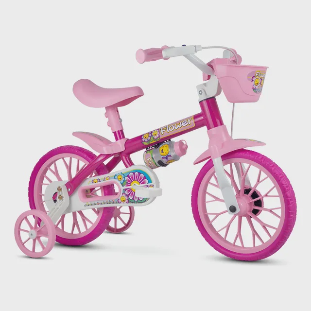 Bicicleta Infantil Menina Aro 12 Nathor Flower Rosa