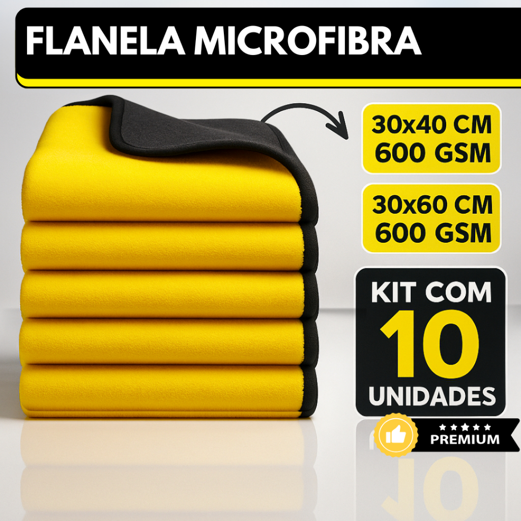 Kit 10 Pano Flanela Microfibra Automotiva 600GSM