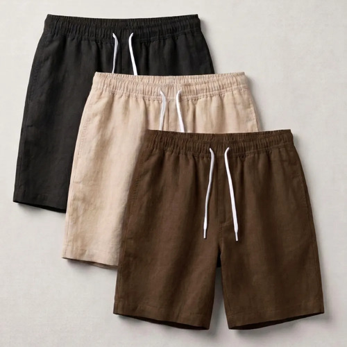 Kit 3 Bermudas Short Mauricinho de Linho Masculino