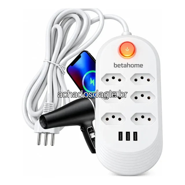 Filtro de Linha Betahome 6 Tomadas 3 USB 2500W