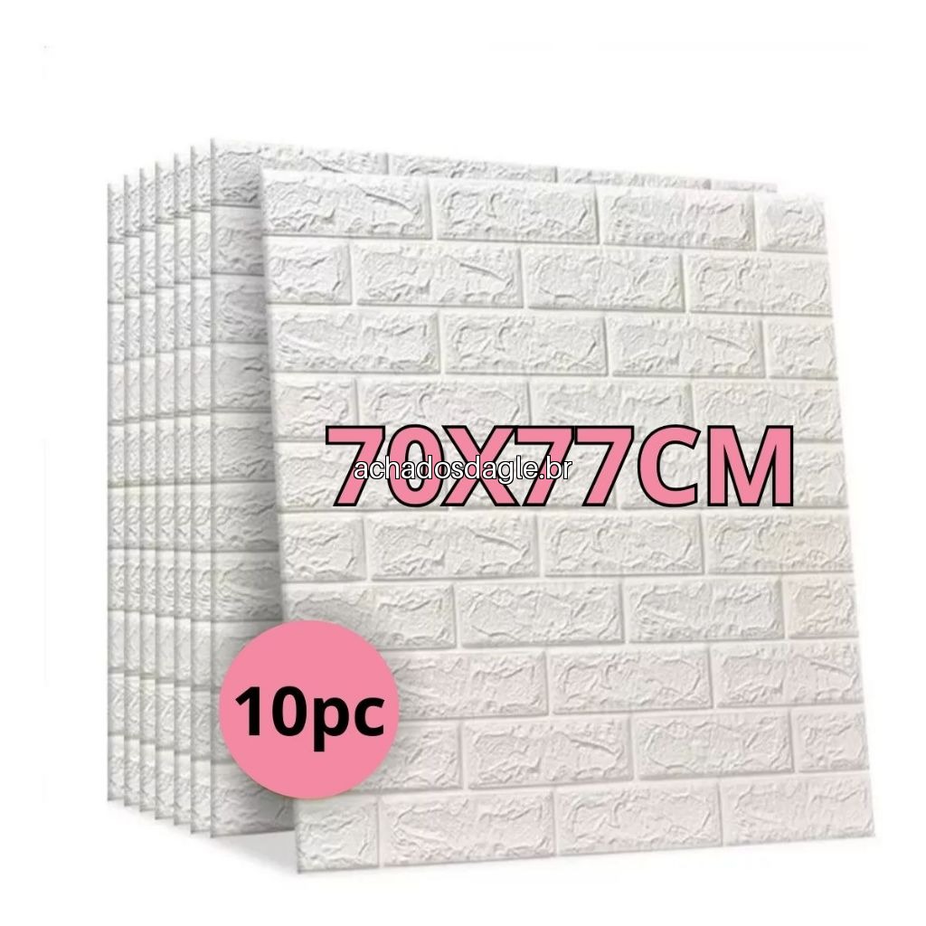 Kit 10 Placas 3D Tijolinho Branco 70x77cm Autocolante Adesivo