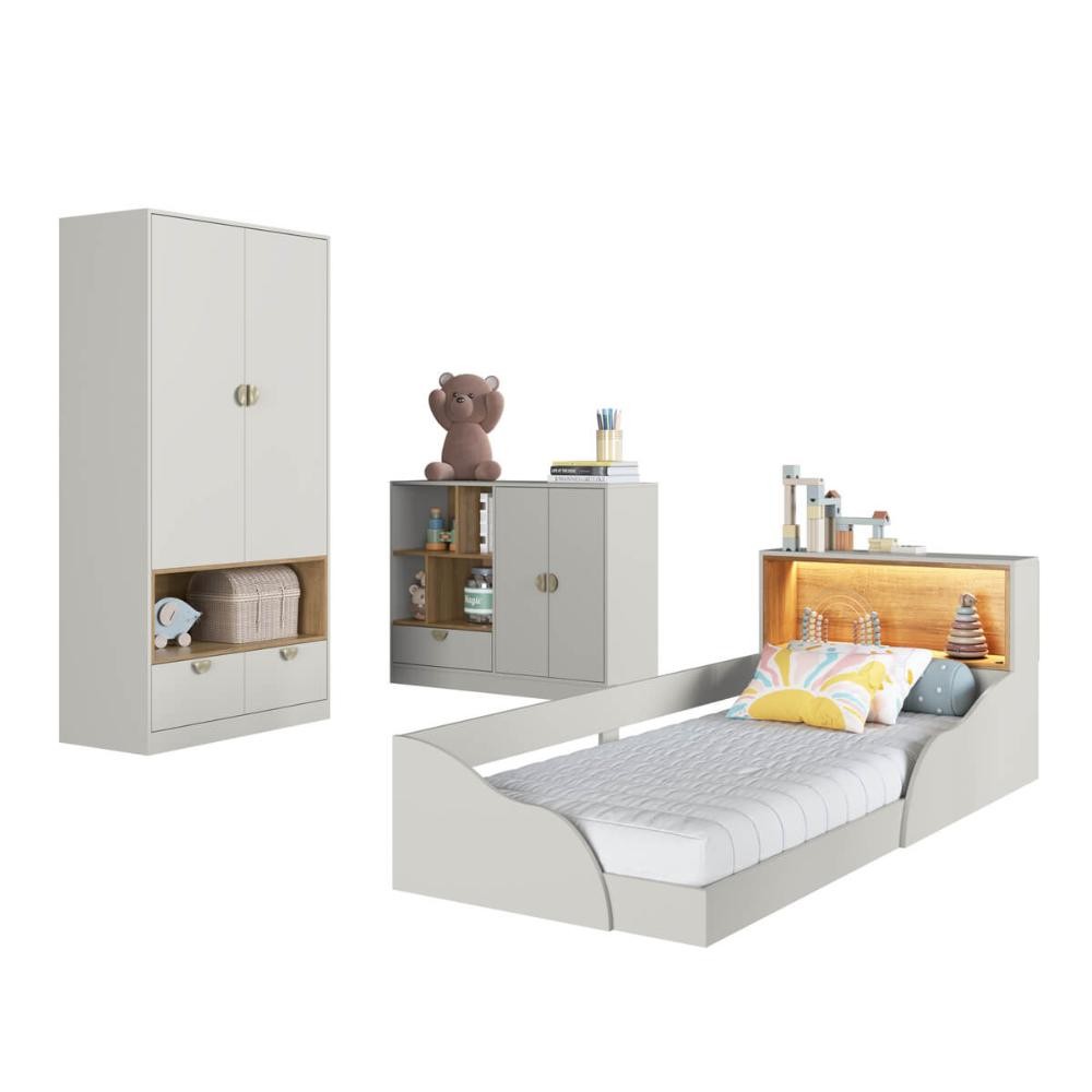 Quarto Infantil Completo Guarda Roupa Cômoda e Cama Montessoriana Lille CJ077 Branco
