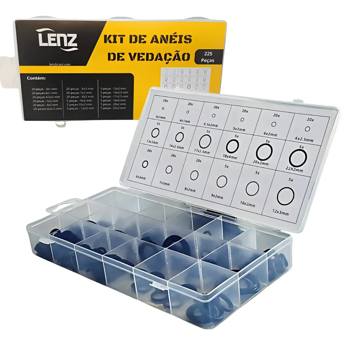Kit Anel O-ring 225 Peças Vedação Jogo Borracha Lenz Brasil