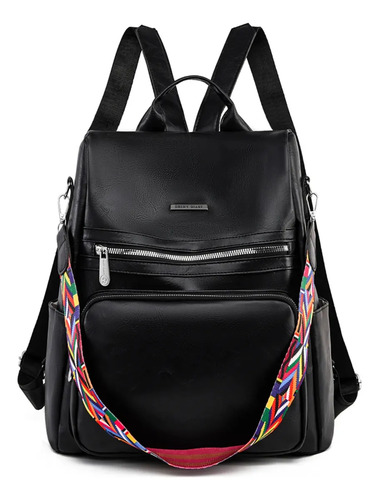 Bolsa Feminina Antifurto Impermeável Mochila Casual Preto Liso Prateado