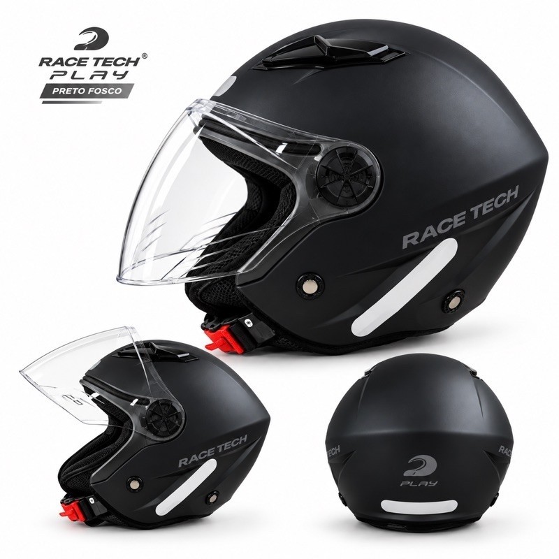 Capacete Moto Race Tech Play Preto Fosco Urbano Aberto Ventilado Original Novo | Shopee Brasil
