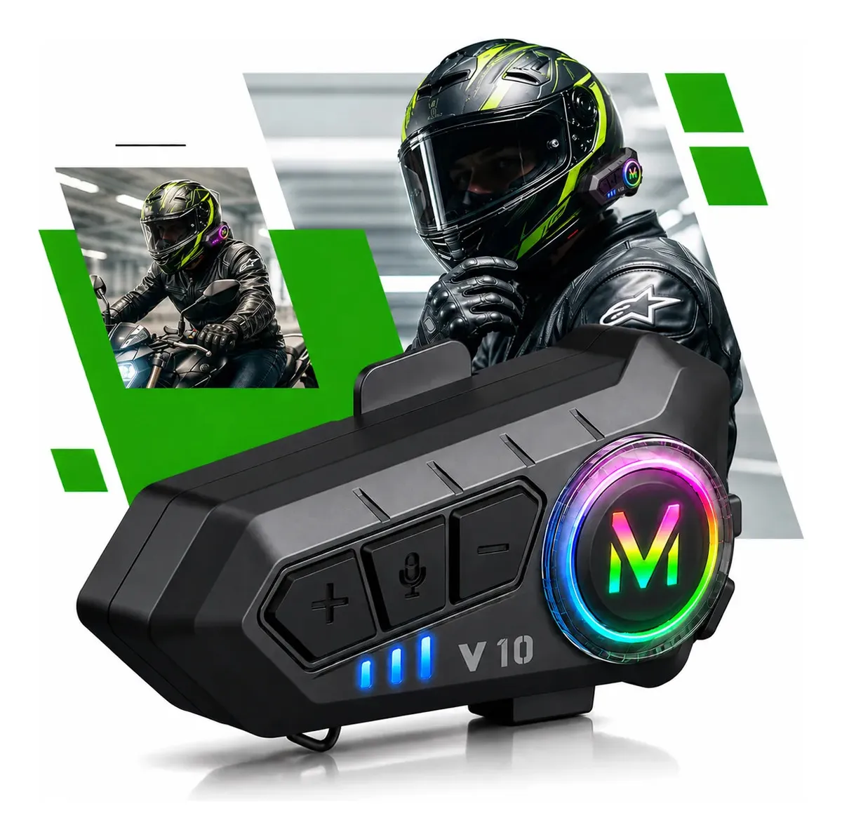 Fone de Ouvido Para Capacete Moto Bluetooth Motoboy Headset Rgb Sem Fio