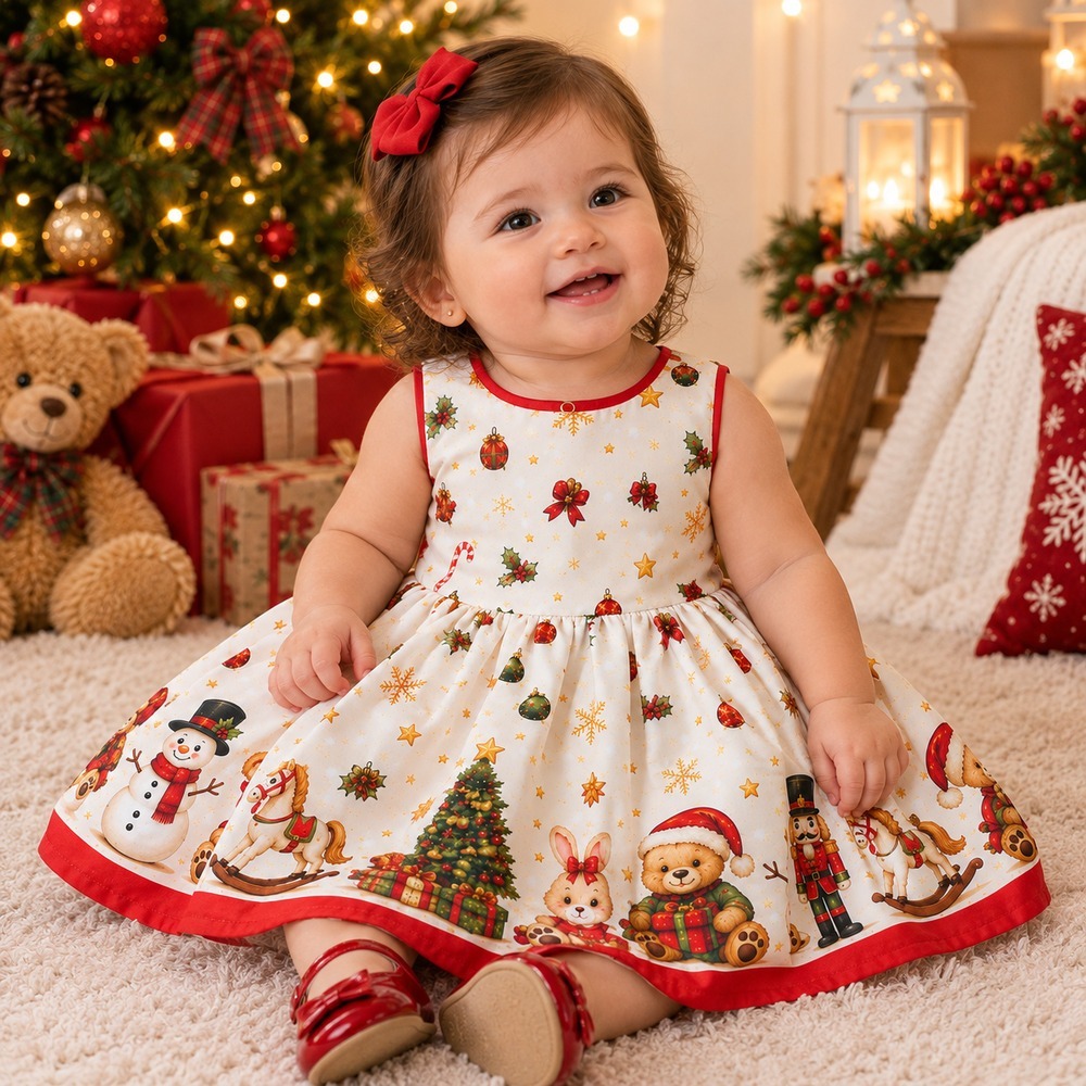 Vestido Para Bebê Menina Estampado Natalino Ursinhos | Shopee Brasil