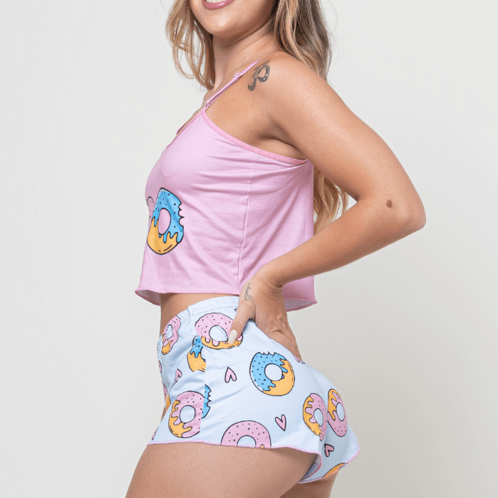 Pijama Feminino Baby Doll Estampado Curto