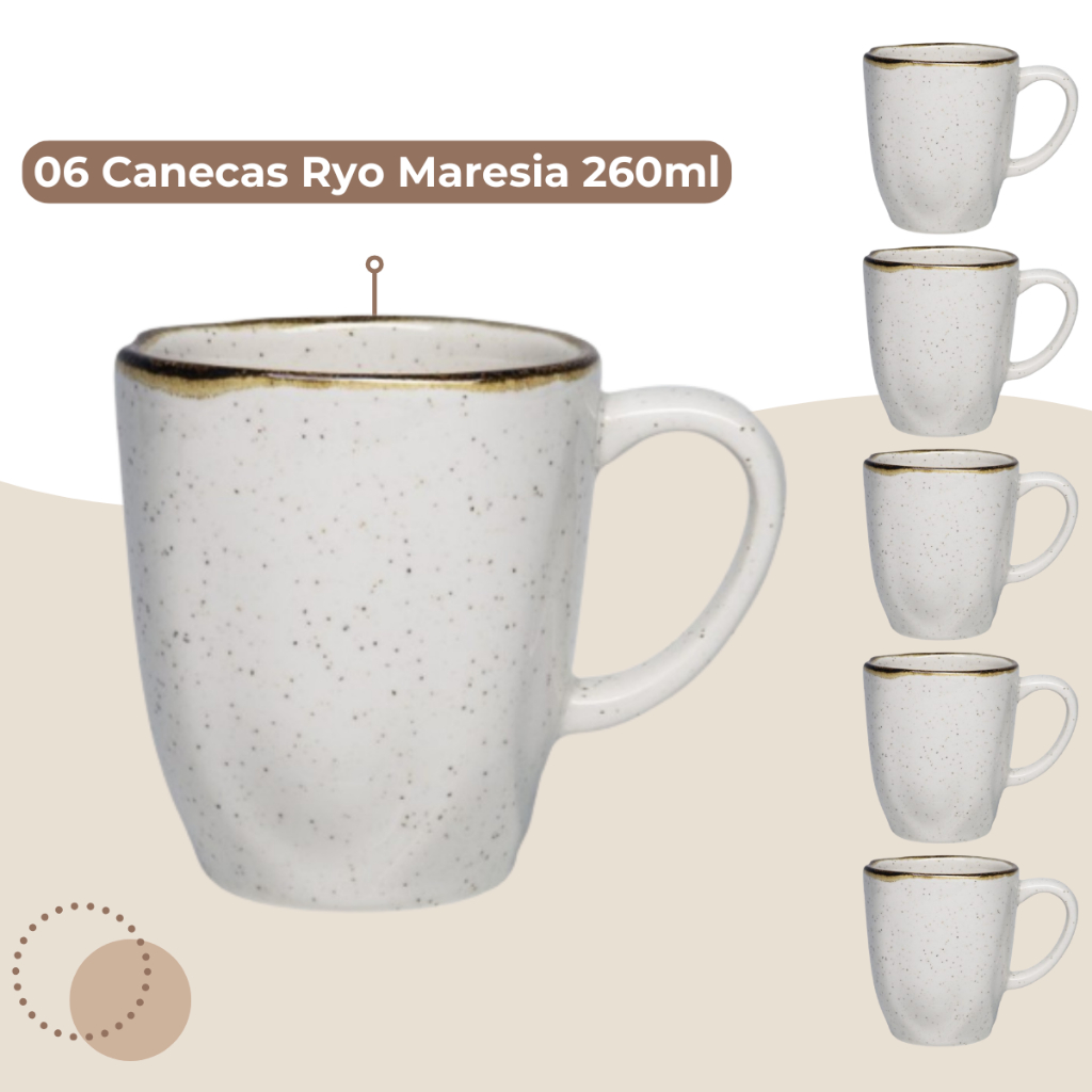 Jogo de 6 Canecas para Café e Chá Ryo Maresia 260ml Oxford Porcelanas