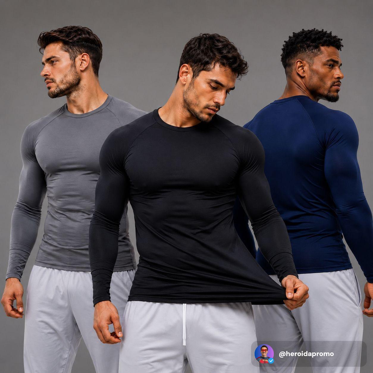 Kit 3 Camisetas Dry Fit Manga Longa com Proteção UV