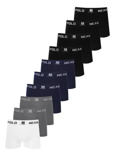Kit 10 Cuecas Boxer Lisa Polo Wear Sortido P