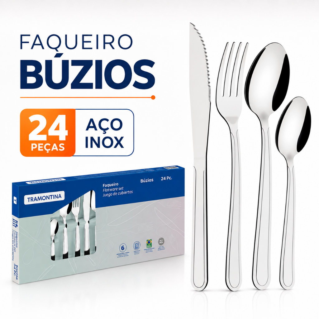 Jogo de Talheres Faqueiro 24pcs Búzios Aço Inox Tramontina