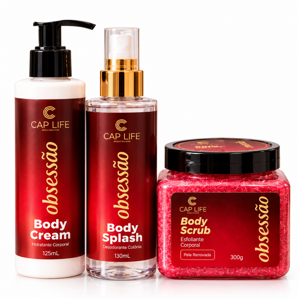 Kit Obsessão Cap Life Body Splash 130ml, Body Cream 125ml e Esfoliante Corporal 300g