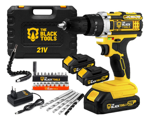Parafusadeira e Furadeira de Impacto The Black Tools 21V com Maleta e 2 Baterias
