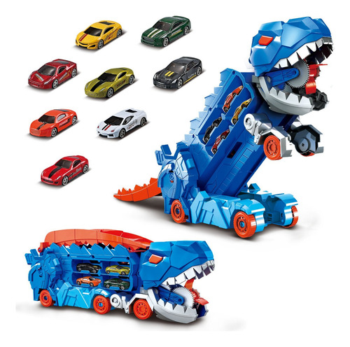 Caminhao Dinossauro Pista com Carrinhos Maleta Transporte Azul