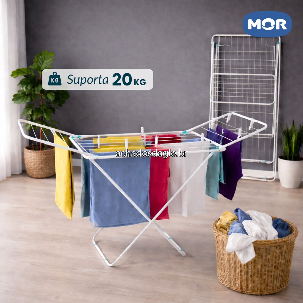 Varal de Chão Reforçado com Abas Dobrável Retrátil Slim Mor Branco