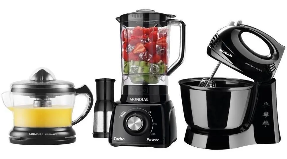 Kit Cozinha Mondial Liquidificador Batedeira e Espremedor KT-105-B