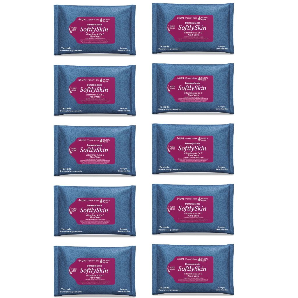 Lenço Demaquilante Umedecido Softly Skin com Vitaminas 640 Unidades