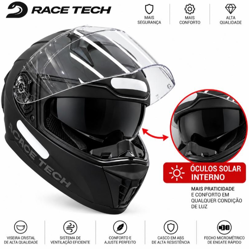 Capacete Race Tech Volt Monocolor Preto Fosco Com Óculos Solar Fechado Masculino Feminino + Narigueira Original Novo | Shopee Brasil