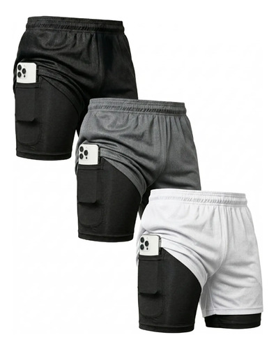 Kit 3 Shorts 2 Em 1 Duplo
