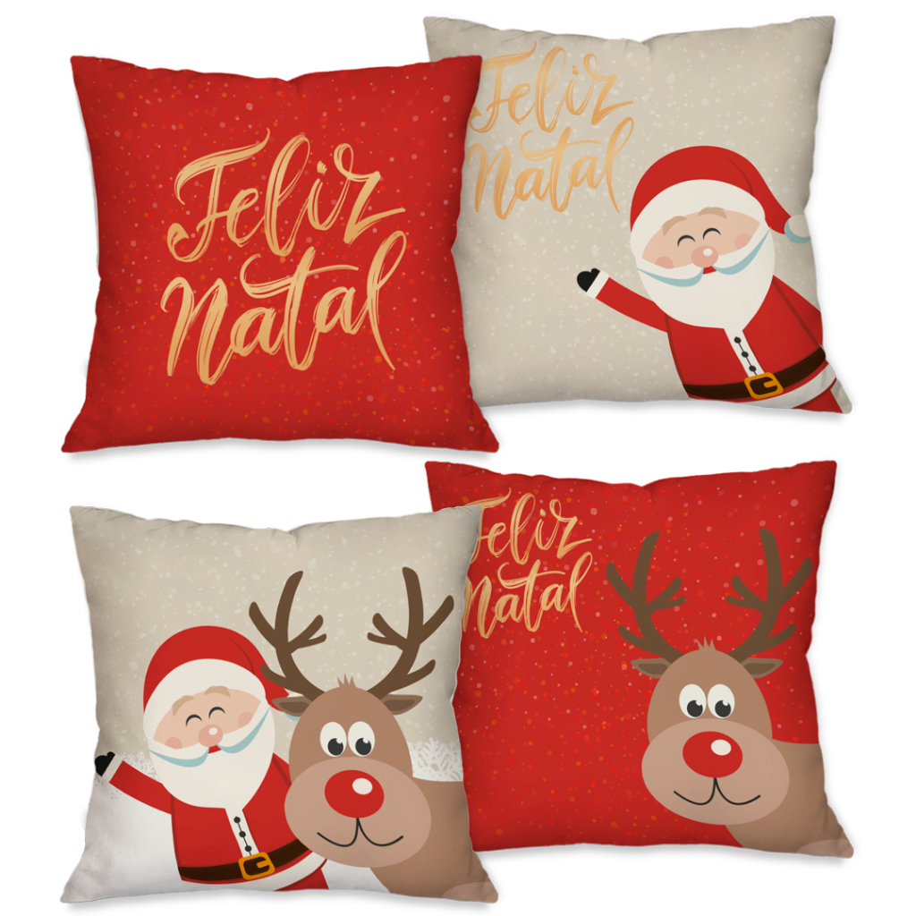 Kit com 4 Capas para Almofadas Natalinas 45x45cm