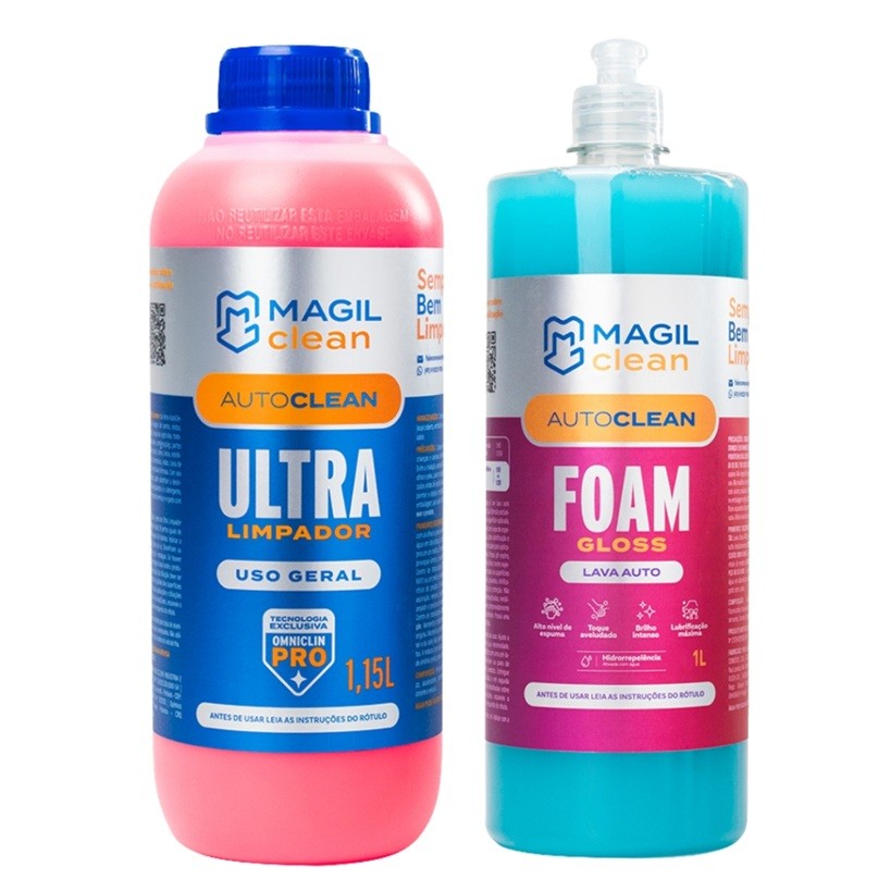 Kit Magil Clean Foam Gloss 1L + Ultra Limpador 1,15L