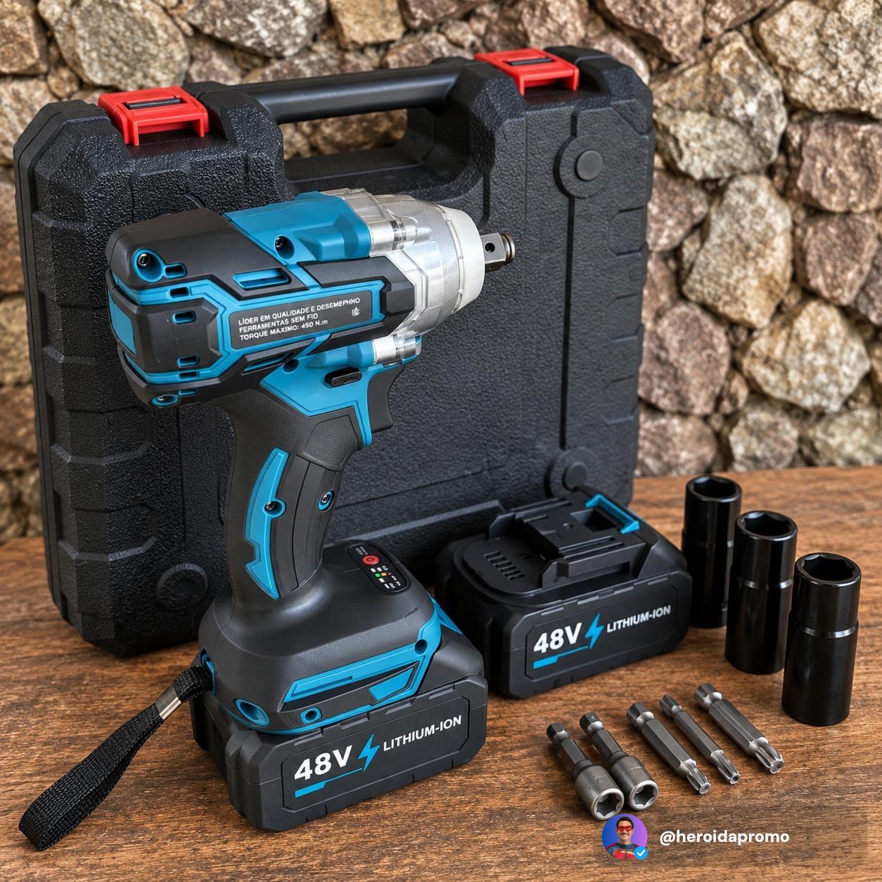 Kit Chave de Impacto 2 Baterias 48V Recarregável com Maleta