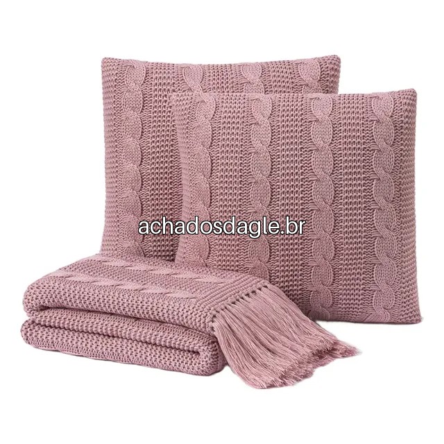 Kit Manta Peseira com Franja 180x60 e 2 Capas de Almofada