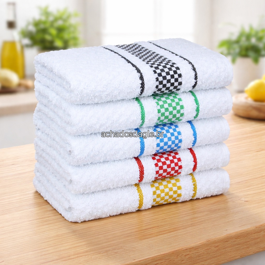 Kit 5 Panos de Prato 100% Algodão 45x70 Atoalhado Grosso Copa Premium Jacquard