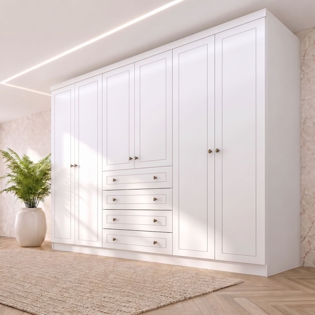 Guarda-Roupa Casal 6 Portas 4 Gavetas Nova York Espresso Móveis Branco