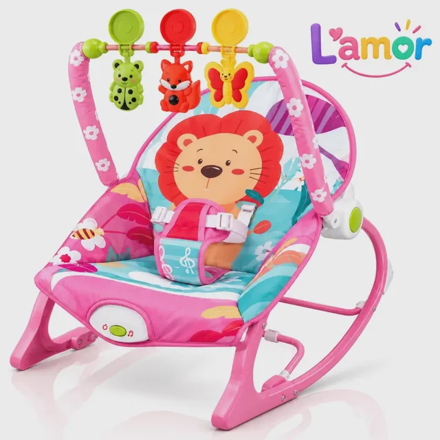 Cadeira de Descanso L'Amor Elétrica com Vibração e Brinquedos para Bebê Rosa