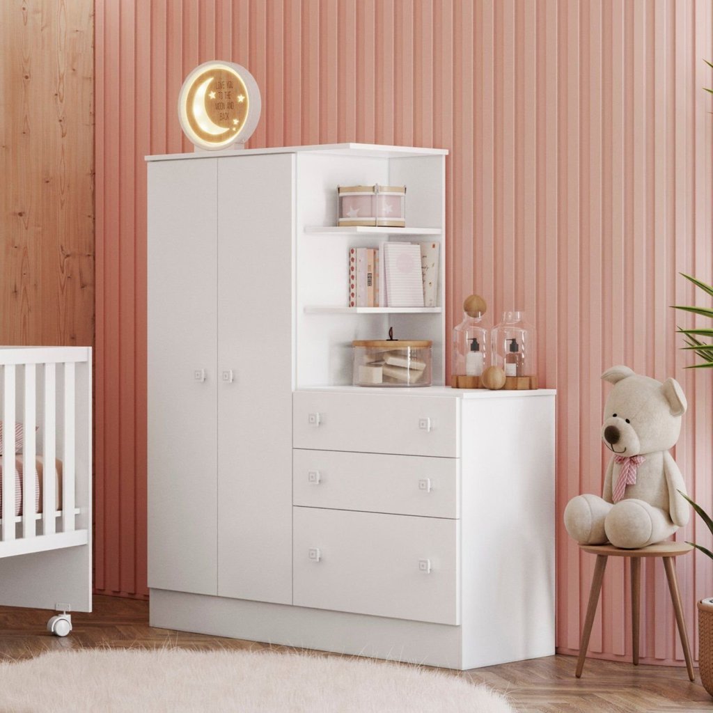 Guarda-Roupa com Cômoda 3 Gavetas Doce Sonho Branco