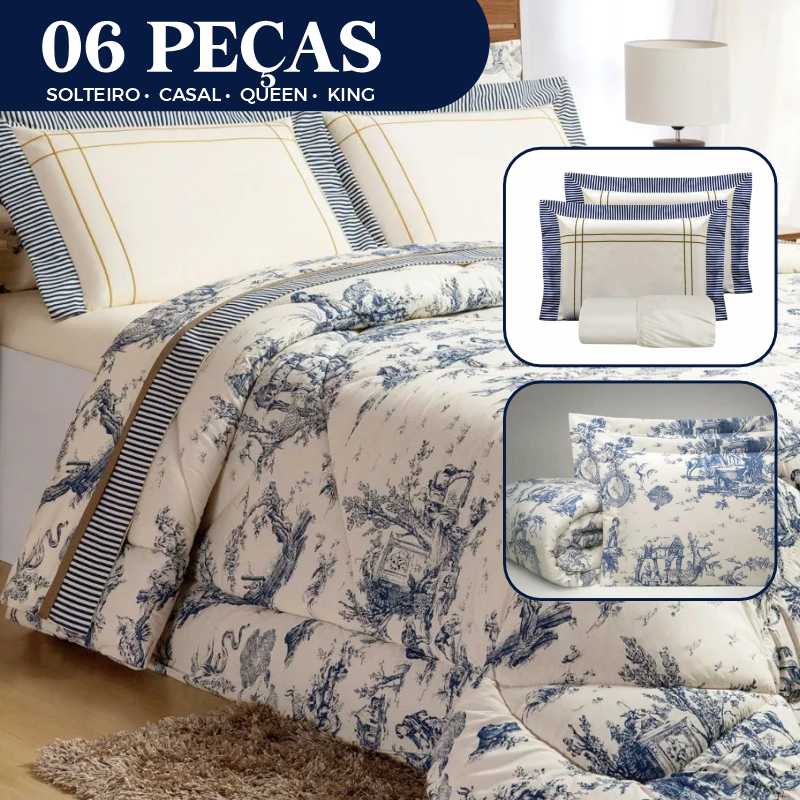 Edredom Solteiro/Casal/Queen/King Macio 06 Peças Dupla Face + Jogo de Lençol Premium Estampa Porcelana | Shopee Brasil