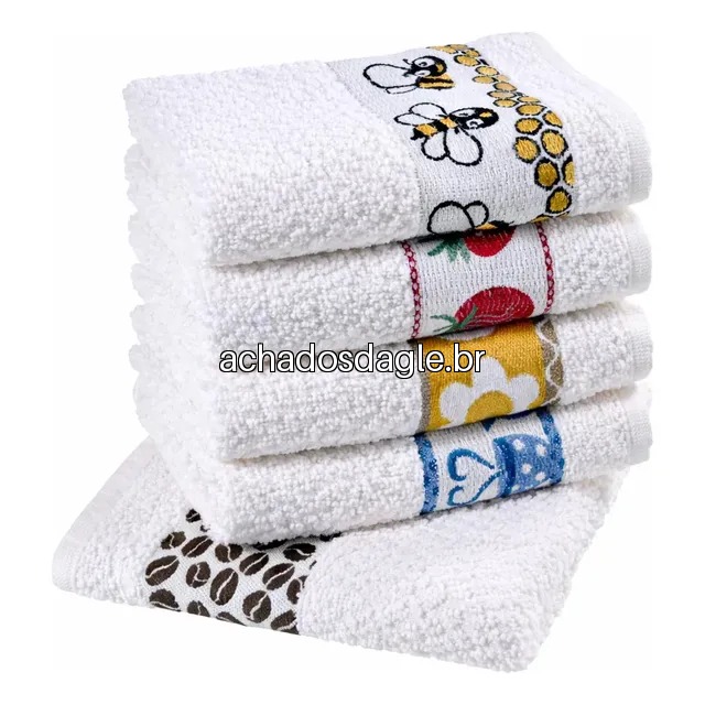 Kit de Panos de Prato Atoalhado Laune Gourmet com 5 Peças Branco Desenho Sortido