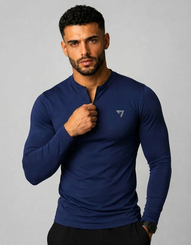 Camisa Térmica Masculina Segunda Pele Manga Longa Com Zíper - R$ 38,99