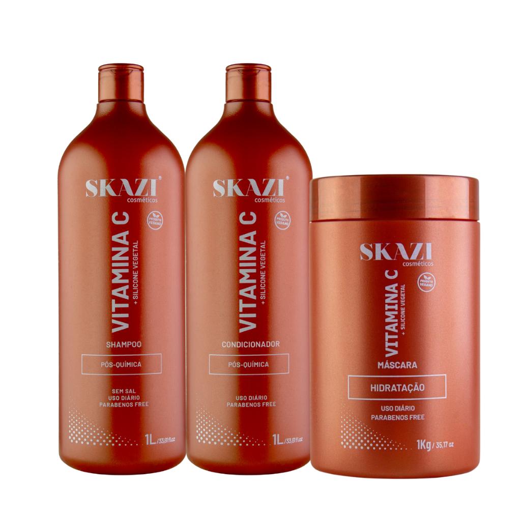 Kit Skazi Shampoo + Condicionador + Máscara 1Kg Vitamina C Pós Química