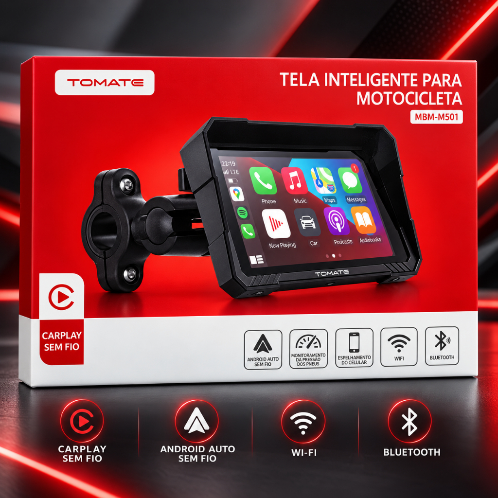 Multimídia para Moto com CarPlay e Android Auto Touch GPS Bluetooth