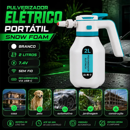 Pulverizador Elétrico de Água e Químicos 2L com Bico Ajustável